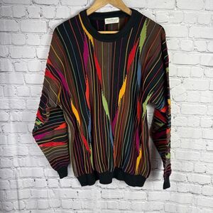 VTG Norm Thompson Tundra 3D Knit Mens L Coogi Style Sweater Art To Wear 90s